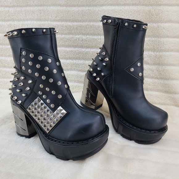 Demonia Black Platform Boots with Silver Studs - Picture 3 of 7